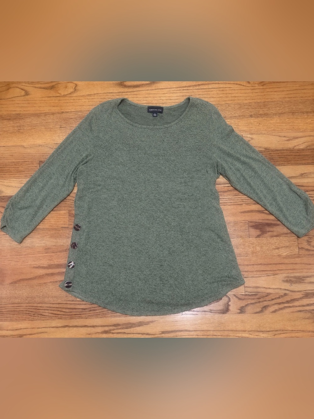 Fortune + Ivy Green Button Side Tunic Top Large